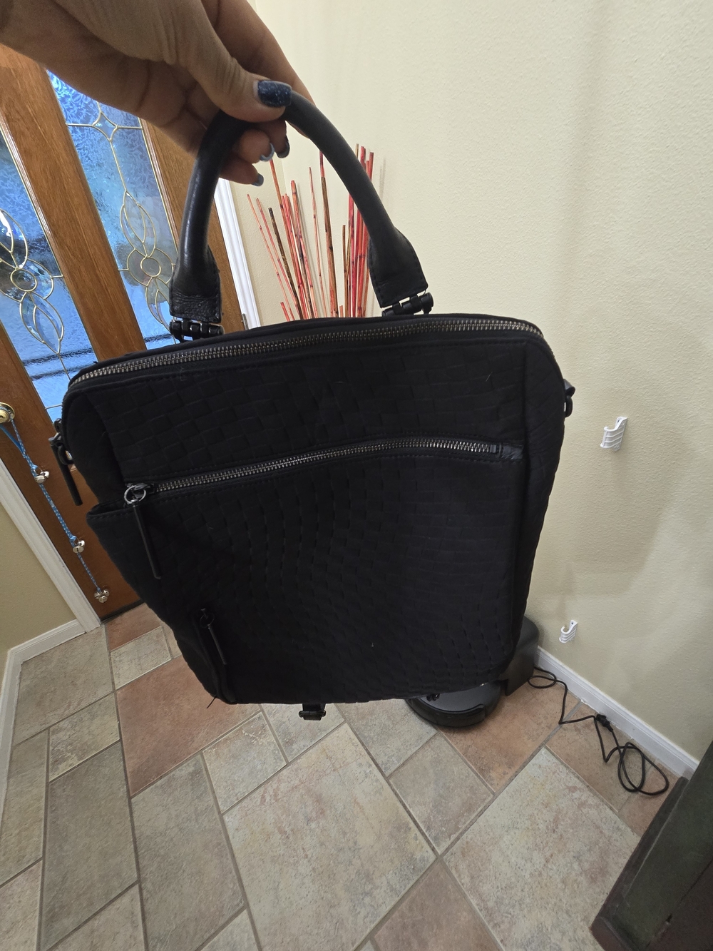 Black Woven Briefcase-Style Carry Bag
